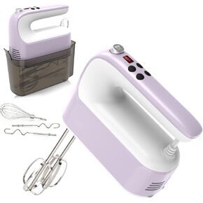 9-Speed Digital Hand Mixer Electric, 400W DC Motor, Hand Mixer electric Handheld with Snap-On Storage Case, Touch Button, Turbo Boost, 5x Stainless Steel Accessories (Lilac Purple)
