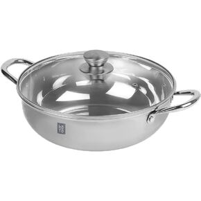 Koto, KOTO Premium 188 Stainless Steel Shabu Shabu Hot Pot with Tempered Glass Lid, 28CM (11inch)
