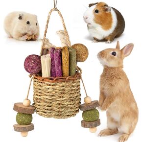 Sofier Rabbit Toys Bunny Toys Hamster Toys Guinea Pig Toys Natural Seagrass Hanging Basket with Timothy Hay Treats Handmade Chew Toys for Teeth Enrichment Chinchilla Rat in Kuwait