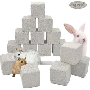 kathson 15 Pcs Hamster Lava Blocks,Rabbit Chews Toys Chinchilla Teeth Grinding Stones,Natural Mineral Calcium Square Stone for Bunny Hamsters Chinchillas Rabbits Guinea Pig Rat Small Animal