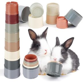 8-Pcs Bunny Toys Stacking Cups for Rabbit Foraging and Play Bunny Essential Toys Safe Plastic Accessories Toys for Small Animals Rabbits