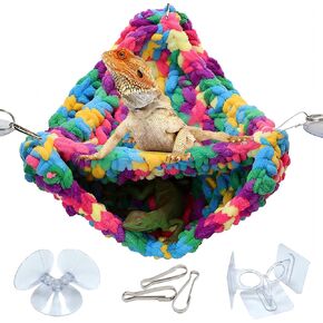 Bearded Dragon Hammock,Double Layer Reptile Hammock with Adhesive Hooks,Soft and Breathable Bearded Dragon Tank Accessories Hammock for Chameleons, Geckos,Snakes, Iguanas(Color)
