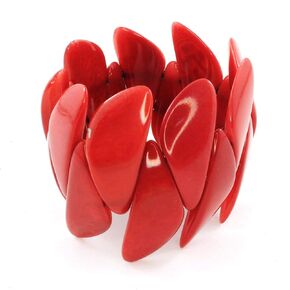 Bold Red Tagua Stretchy Bracelet for Women, Artisan Handmade Fashion Cuff for Her, Wide and Easy On and Off