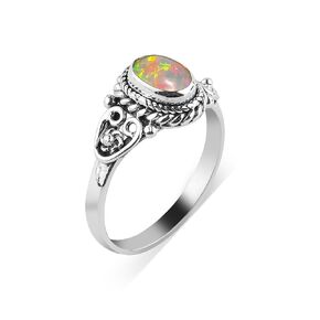 Natural Ethiopian Opal Gemstone Ring 925 Sterling Silver Statement Ring October Birthstone Handmade Jewelry Promise Wedding Bridal Women Rings Gifts (US - 6)