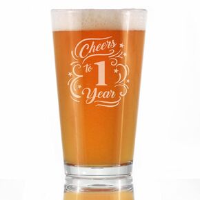 Cheers to 1 Year - Pint Glass for Beer - Gifts for Women & Men - 1st Anniversary Party Decor - 16 Oz Glasses