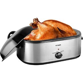 20qt Turkey Roaster Oven, 24lb Electric Roaster w/Self-Basting Lid and Removable Pan & Rack, 150°F-450°F Temperature Controls, Electric Roaster Oven for Roasting, Grilling, Baking，Easy Clean, Silver
