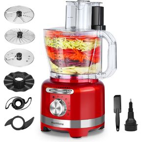 Homtone 16 Cup Food Processor, Large Food Processors, 6 Preset Modes Vegetable Chopper Electric, 6 Blades 8 Functions for Home Use, Stepless Speed Control, 650W, Red