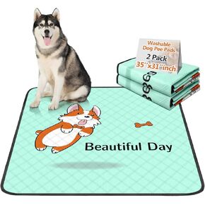 Washable Pee Pads for Dogs 35x22in 4-Pack Thick Reusable Puppy Pads Extra-Absorbent Prevent Leakage Non-Slip for Puppy Playpen, Crate, Whelping Box, Potty Training Reusable,Blue
