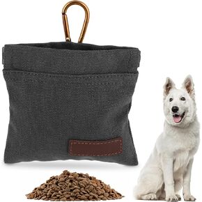 Canvas Dog Treat Pouch, Portable Puppy Dog Training Treat Pouch with Carabiner, Hands-Free Auto Closing Pet Snack Reward Pocket, for Pet Training Travel or Outdoor Use(Grey)