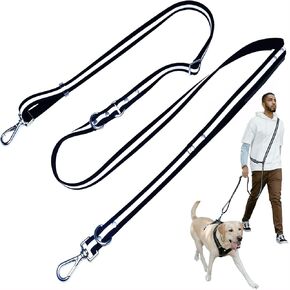 Hands Free Dog Leash Crossbody 8' 9-in-1 Adjustable Waterproof Waist Leash with Reflective Stripe Traffic Handle for Dog Walking Jogging Running Hiking (Matte Black Up to 80 lbs)