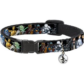 Star Wars Cat Collar, Breakaway Collar with Bell, Star Wars Classic Character Poses Black, 8.5 to 12 Inches 0.5 Inch Wide
