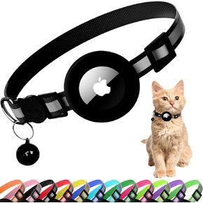 Cat Collar with Air Tag Holder, Reflective Kitten Collar with Bell, Breakaway Airtag Cat Collar for Boys Girls Cats, 0.4’’ Width Adjustable Safe Kitty Collar 12 Colors, Black