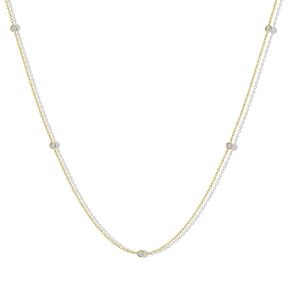 14K Gold Plated Station Necklace | Womens Simulated Diamond Necklace | Dainty 5 CZ Chain Necklace | Gold Layering Necklaces
