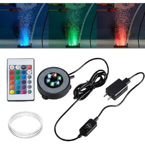 Carefree Fish Aquarium LED Light Air Stone for Small Fish Tank Oxygen Stone and Tube Make Bubble 16 Colors and 4 Modes IP68 2In
