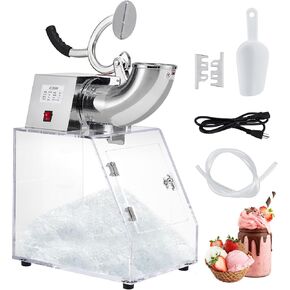 Commercial Shaved Ice, 440 Lbs/H Ice Crusher with Acrylic Box and Stainless Steel Dual Blades for Family Restaurants Bars Snow Cone Machine