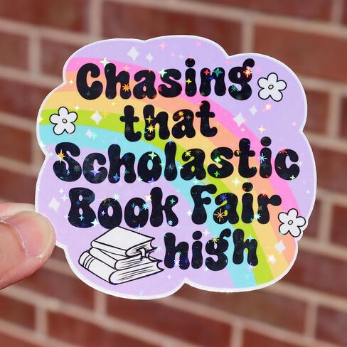 ملصق الكتاب العالي من Chasing that Scholastic Book Fair - ملصق فينيل جمالي لامع متلألئ - مقاوم للماء لقارئ الكتب الإلكترونية دودة الكتب 90s زخرفة الحنين (2 بوصة) in Kuwait