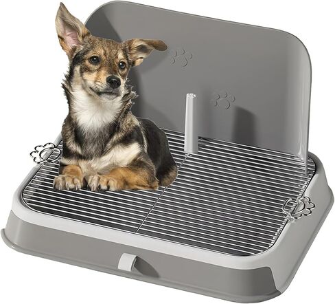 PINVNBY Dog Potty Toilet with Wall Column, Indoor Pet Dog Training Toilet Potty Tray, Portable Training Pee Pads Holder, Removable Mesh Dog Litter Box for Dogs（Green-Blue） in Saudi Arabia