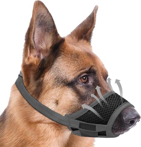 Dog Muzzle, Soft Nylon Muzzle for Small Medium Large Dogs, Air Mesh Breathable Drinkable Adjustable Loop Anti-Dropping Pets Muzzle for Biting Barking Chewing Black L in Saudi Arabia