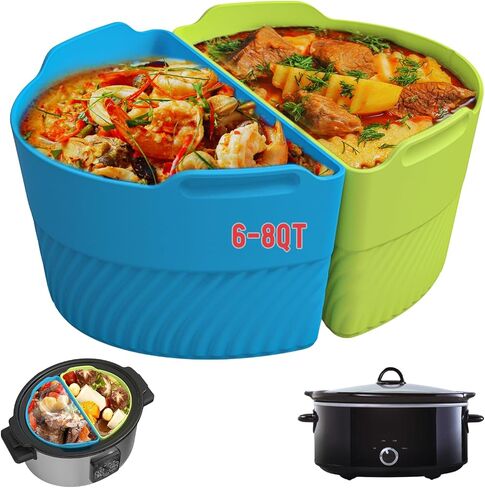 Silicone Slow Cooker Liners Compatible With 6-8QT Crock, Silicone Slow Cooker Divider Allows Cooking Two Different Meals At Once Time, Reusable Silicone Divider Insert, Dishwasher Safe, BPA Free. in Saudi Arabia