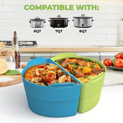Silicone Slow Cooker Liners Compatible With 6-8QT Crock, Silicone Slow Cooker Divider Allows Cooking Two Different Meals At Once Time, Reusable Silicone Divider Insert, Dishwasher Safe, BPA Free. in Saudi Arabia