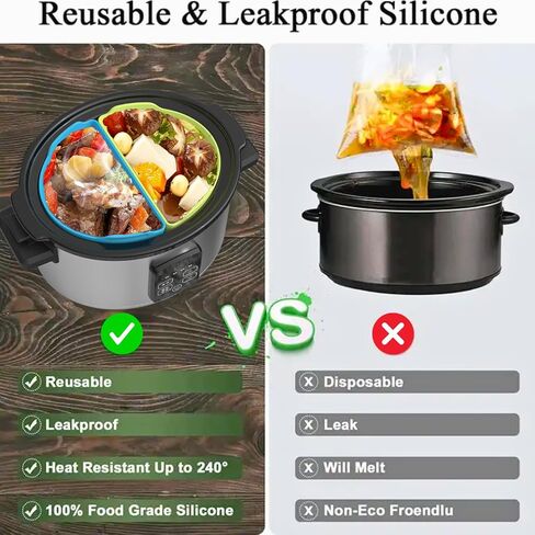 Silicone Slow Cooker Liners Compatible With 6-8QT Crock, Silicone Slow Cooker Divider Allows Cooking Two Different Meals At Once Time, Reusable Silicone Divider Insert, Dishwasher Safe, BPA Free. in Saudi Arabia