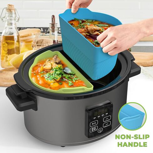 Silicone Slow Cooker Liners Compatible With 6-8QT Crock, Silicone Slow Cooker Divider Allows Cooking Two Different Meals At Once Time, Reusable Silicone Divider Insert, Dishwasher Safe, BPA Free. in Saudi Arabia