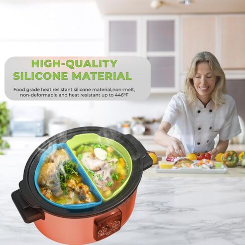 Silicone Slow Cooker Liners Compatible With 6-8QT Crock, Silicone Slow Cooker Divider Allows Cooking Two Different Meals At Once Time, Reusable Silicone Divider Insert, Dishwasher Safe, BPA Free. in Saudi Arabia