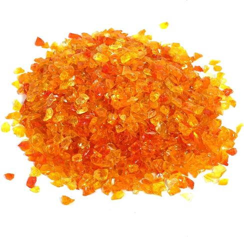 Alan Stone High Luster Reflective Fire Glass Gravel,Fire Gems,Fire Drops,Fire Glass Pebbles Stones Beads Chips for Fire Pit Fish Tank Aquarium Garden,3-6mm 305g/0.67lb (Orange Yellow) in Saudi Arabia