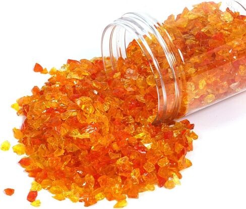 Alan Stone High Luster Reflective Fire Glass Gravel,Fire Gems,Fire Drops,Fire Glass Pebbles Stones Beads Chips for Fire Pit Fish Tank Aquarium Garden,3-6mm 305g/0.67lb (Orange Yellow) in Saudi Arabia