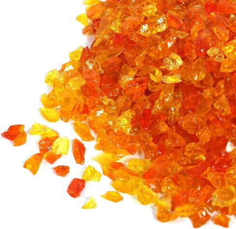 Alan Stone High Luster Reflective Fire Glass Gravel,Fire Gems,Fire Drops,Fire Glass Pebbles Stones Beads Chips for Fire Pit Fish Tank Aquarium Garden,3-6mm 305g/0.67lb (Orange Yellow) in Saudi Arabia