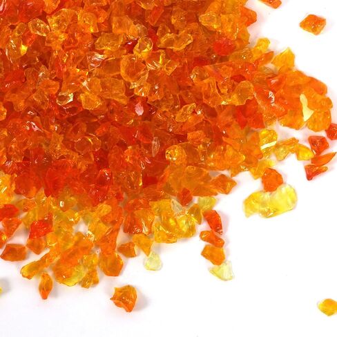 Alan Stone High Luster Reflective Fire Glass Gravel,Fire Gems,Fire Drops,Fire Glass Pebbles Stones Beads Chips for Fire Pit Fish Tank Aquarium Garden,3-6mm 305g/0.67lb (Orange Yellow) in Saudi Arabia