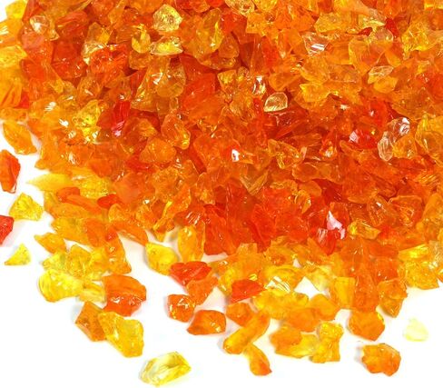 Alan Stone High Luster Reflective Fire Glass Gravel,Fire Gems,Fire Drops,Fire Glass Pebbles Stones Beads Chips for Fire Pit Fish Tank Aquarium Garden,3-6mm 305g/0.67lb (Orange Yellow) in Saudi Arabia