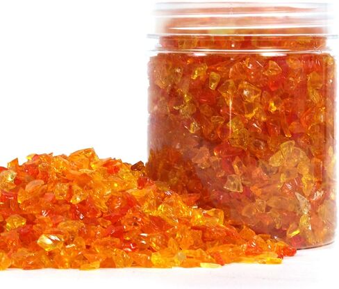 Alan Stone High Luster Reflective Fire Glass Gravel,Fire Gems,Fire Drops,Fire Glass Pebbles Stones Beads Chips for Fire Pit Fish Tank Aquarium Garden,3-6mm 305g/0.67lb (Orange Yellow) in Saudi Arabia
