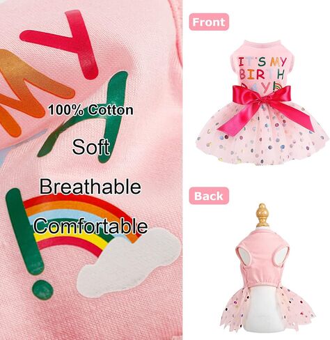 Dog Birthday Outfit Clothes for Small Medium Dogs, Print Colorful Polka Dot Mesh Dresses Girl Dog Clothes, Summer Tutu Princess Pet Puppy Clothing Doggie Outfits Cat Apparel, Large, Pink in Saudi Arabia