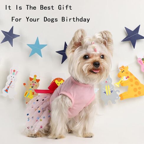 Dog Birthday Outfit Clothes for Small Medium Dogs, Print Colorful Polka Dot Mesh Dresses Girl Dog Clothes, Summer Tutu Princess Pet Puppy Clothing Doggie Outfits Cat Apparel, Large, Pink in Saudi Arabia