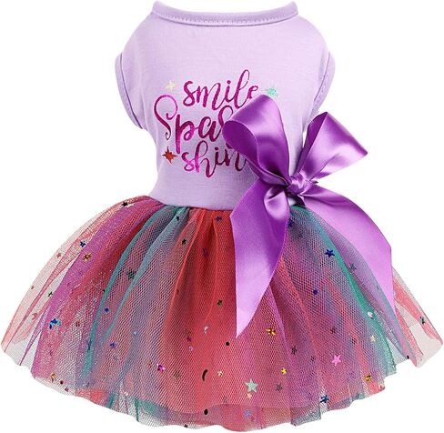 Dog Birthday Outfit Clothes for Small Medium Dogs, Print Colorful Polka Dot Mesh Dresses Girl Dog Clothes, Summer Tutu Princess Pet Puppy Clothing Doggie Outfits Cat Apparel, Large, Pink in Saudi Arabia