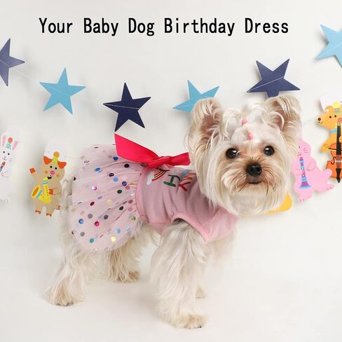 Dog Birthday Outfit Clothes for Small Medium Dogs, Print Colorful Polka Dot Mesh Dresses Girl Dog Clothes, Summer Tutu Princess Pet Puppy Clothing Doggie Outfits Cat Apparel, Large, Pink in Saudi Arabia