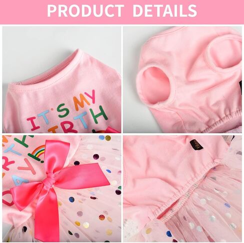 Dog Birthday Outfit Clothes for Small Medium Dogs, Print Colorful Polka Dot Mesh Dresses Girl Dog Clothes, Summer Tutu Princess Pet Puppy Clothing Doggie Outfits Cat Apparel, Large, Pink in Saudi Arabia