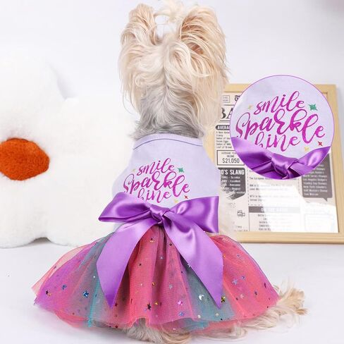 Dog Birthday Outfit Clothes for Small Medium Dogs, Print Colorful Polka Dot Mesh Dresses Girl Dog Clothes, Summer Tutu Princess Pet Puppy Clothing Doggie Outfits Cat Apparel, Large, Pink in Saudi Arabia
