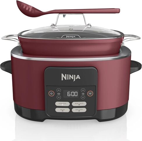 Ninja MC1000 Foodi PossibleCooker 8.5 Quart Multi-Cooker, with 4-in-1 Slow Cooker, Dutch Oven & More, Glass Lid & Integrated Spoon, Nonstick, Oven Safe Pot to 500°F, Cherry Tarte (Renewed) in Saudi Arabia