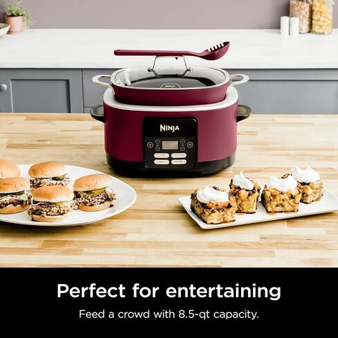 Ninja MC1000 Foodi PossibleCooker 8.5 Quart Multi-Cooker, with 4-in-1 Slow Cooker, Dutch Oven & More, Glass Lid & Integrated Spoon, Nonstick, Oven Safe Pot to 500°F, Cherry Tarte (Renewed) in Saudi Arabia