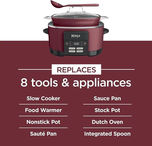 Ninja MC1000 Foodi PossibleCooker 8.5 Quart Multi-Cooker, with 4-in-1 Slow Cooker, Dutch Oven & More, Glass Lid & Integrated Spoon, Nonstick, Oven Safe Pot to 500°F, Cherry Tarte (Renewed) in Saudi Arabia