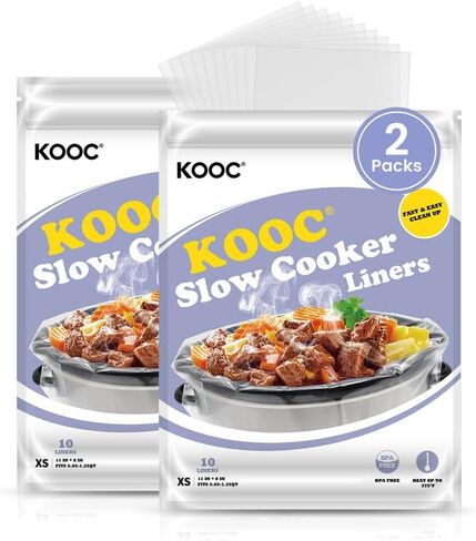 KOOC Slow Cooker Liners 10x13 inch 20 count Small Size Disposable Pot Liners Cooking Bags Fit 1.5QT to 2QT Pot BPA Free Fresh Locking Seal Design in Saudi Arabia