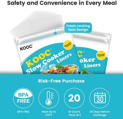 KOOC Slow Cooker Liners 10x13 inch 20 count Small Size Disposable Pot Liners Cooking Bags Fit 1.5QT to 2QT Pot BPA Free Fresh Locking Seal Design in Saudi Arabia