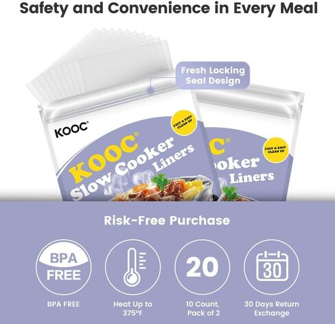 KOOC Slow Cooker Liners 10x13 inch 20 count Small Size Disposable Pot Liners Cooking Bags Fit 1.5QT to 2QT Pot BPA Free Fresh Locking Seal Design in Saudi Arabia