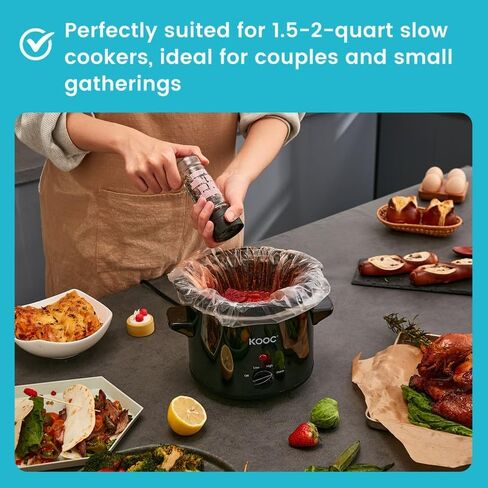 بطانات طباخ بطيء من KOOC، مقاس 10x13 بوصة، 20 قطعة صغيرة الحجم يمكن التخلص منها، أكياس طبخ تناسب وعاء من 1.5QT إلى 2QT، تصميم ختم قفل طازج خالٍ من BPA in Kuwait