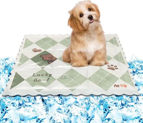 PetTrip Pet Cooling Mat & Sleeping Pad, Self Cooling, Easy Carry, Non-Toxic Gel Cooling Pad for Dogs Cats, Long-Lasting Coolness to Beat The Summer Heat - Size 13.78" x 13.78" (Green) in Saudi Arabia