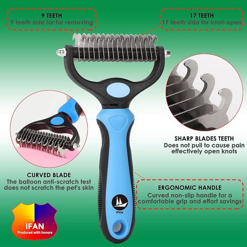 IFAN™ Professional 2 في 1 مشط الحيوانات الأليفة فرشاة القطط فرشاة الكلب مشط العناية بالقطط مشط العناية بالكلاب إزالة البراغيث والعقدة المفتوحة والتمشيط وأدوات إزالة الشعر الطائر للشعر الطويل والقصير والكلاب والقطط (9+17) in Kuwait