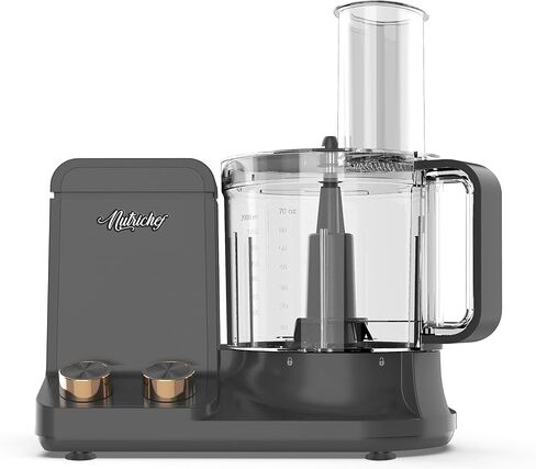 NutriChef Food Processor | 2 QT Capacity | Ultra-Quiet Multipurpose Motor | Includes 6 Attachment Blades | Silicone Base for Secure Grip | 12-Cup Capacity | Pre-Set Speeds for Easy Use (Blue) in Saudi Arabia