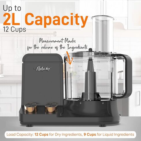 NutriChef Food Processor | 2 QT Capacity | Ultra-Quiet Multipurpose Motor | Includes 6 Attachment Blades | Silicone Base for Secure Grip | 12-Cup Capacity | Pre-Set Speeds for Easy Use (Blue) in Saudi Arabia